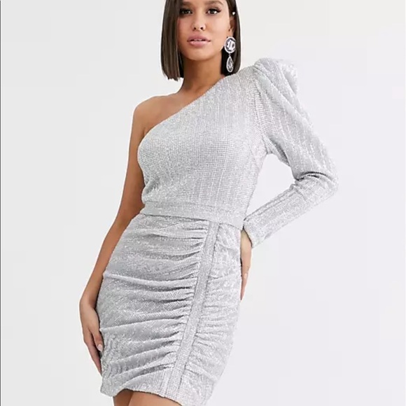 Gorgeous - Lavish Alice structured one shoulder mini dress in silver sequin - Picture 3 of 7